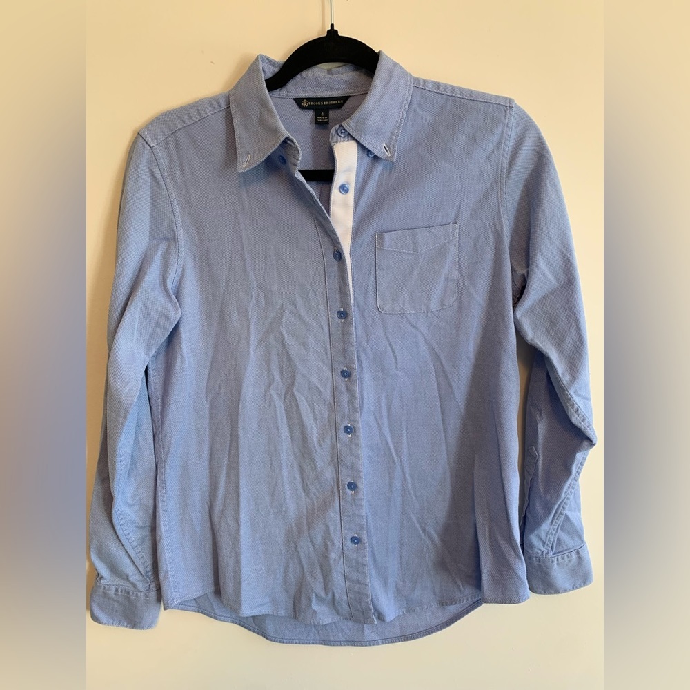 Brooks Brothers Women’s Blue Button Down Dress Shirt with Chest Pocket - Size 4